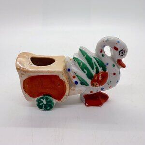 Vintage Mini Ceramic Swan Duck Pulling Cart Japan Lusterware Planter Toothpick